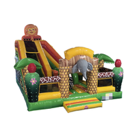 Château gonflable de thème d'amusement de toboggan de château de rebond d'éléphant de jungle gonflable pour enfants commerciaux