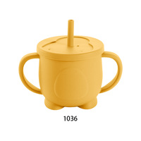 Nouvelle tasse à paille en silicone pour bébé, motif pingouin, qualité alimentaire, anti-fuite, résistante aux chutes, avec deux poignées, 12 oz, design circulaire, pour l'apprentissage des tout-petits