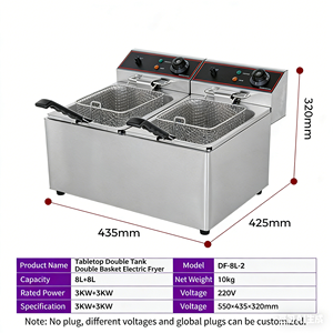 Friggitrice Elettrica Professionale da Banco a Due Vasche in Acciaio Inox da 16L per Ristoranti, per Pollo, Patatine Fritte e Tacchino - Product Image 1