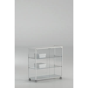 Vitrina con Marco de Aluminio 91x37x90cm, Vidrio Templado Blanco, Puertas con Cerradura, Estantes Ajustables - Product Image 1