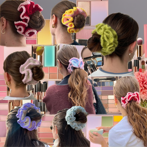 Coleteros de Ganchillo Hechos a Mano Coloridos al por Mayor para Mujer - Bandas para el Cabello Plisadas y Onduladas de 10 cm, Accesorios de Tela con Borde Ondulado de Moda - Product Image 4