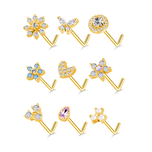 Piercing de Nariz de Acero Inoxidable Chapado en Oro de 20G, con Diseño de Mariposa en Forma de L, Brillante, con Circonitas, Copo de Nieve y Flor, Joyería para Piercing Corporal - Product Image 1