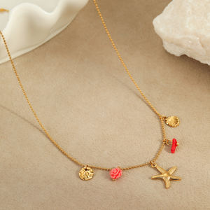 2025 nouveau Hawaii été bijoux femmes en acier inoxydable chaîne escargots coquillages rose étoile de mer breloque collier océan breloques Pvd 18k - Product Image 2