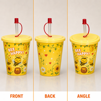 Vente en gros directe usine – Nouveaux gobelets à café 3D en plastique réutilisables pour enfants, sans BPA, écologiques, avec couvercle en PP et impression UV, 350 ml