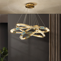 Lustre en cristal de style italien avec éclairage LED et fonction trois couleurs - Design artistique en pierres précieuses pour les halls d'hôtels et les grandes salles