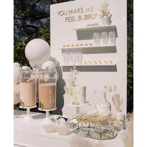 Présentoir mural en bois personnalisé pour champagne avec enseigne néon LED pour décoration de <span class=keywords><strong>mariage</strong></span>, station de boissons élégante avec plusieurs étagères - Product Image 2