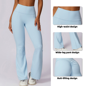 <span class=keywords><strong>Pantalon</strong></span> évasé européen et américain à sensation de nu Leggings de sport décontractés de danse plissés à <span class=keywords><strong>taille</strong></span> <span class=keywords><strong>haute</strong></span> - Product Image 3