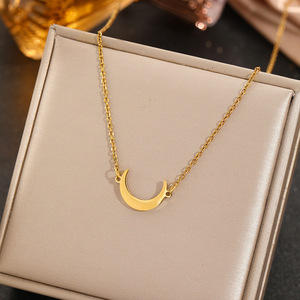 Cadena de Clavícula Simple de Acero Inoxidable para Mujer, Collares de <span class=keywords><strong>Luna</strong></span> de Lujo Ligero, Accesorios de Joyería Diaria - Product Image 3