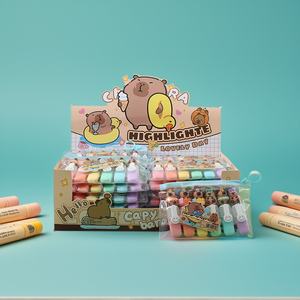 Ensemble de mini-surligneurs sur le thème de la capybara, 6 couleurs <span class=keywords><strong>pastel</strong></span>, avec un adorable embout 3D, surligneurs de poche portables pour l'école et le bureau - Product Image 1