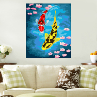 Kit de peinture à l'huile sur toile par numéros Le poisson rouge et jaune de bon augure Peinture par numéros Ensembles sur toile pour adultes débutants à la main