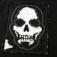 T-shirt Noir Grunge Distressed à Broderie Crâne, Coupe Boxy Oversize, Style Streetwear, Fournisseur OEM ODM de Vêtements Lourds