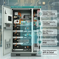 Armoire de stockage d'énergie photovoltaïque commerciale intégrée de 100 kWh, système de stockage d'énergie par batterie industrielle de 50 kW pour raccordement au réseau et hors réseau