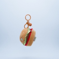 Adorable Porte-clés de Noël en peluche douce 2-en-1, motif chien hamburger de dessin animé, avec fermeture éclair surprise en forme de nourriture, ornement chiot