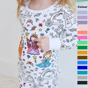 Diy着色儿童睡衣3-8T定制绘画睡衣涂鸦睡衣男童服装儿童睡衣儿童着色睡衣套装