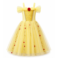 Robe de princesse jaune en maille pour filles, robe de danse à fleurs, bretelles spaghetti, robe de ballerine dorée pour anniversaire, fête, mariage, vacances