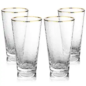 Conjunto de óculos de vidro, conjunto de 4 óculos de vidro transparente com bordas douradas