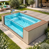 Piscine hors sol en fibre de verre de luxe, préfabriquée, avec fenêtre transparente, marches latérales, pour villa, jardin, jacuzzi extérieur, spa