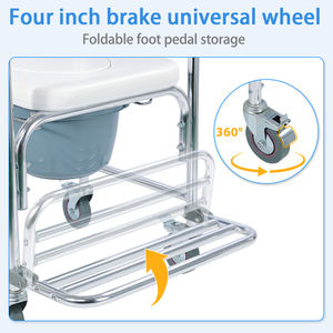 Chaise de toilette en <span class=keywords><strong>bois</strong></span> SUNCARE avec repose-pieds <span class=keywords><strong>et</strong></span> roulettes, 3-en-1 : chaise de toilette, canapé <span class=keywords><strong>et</strong></span> chaise de bain – Matériel de réadaptation thérapeutique - Product Image 3