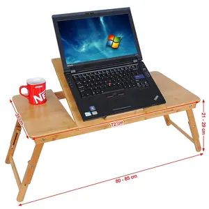 बांस छात्रावास बिस्तर लैपटॉप ट्रे मेज के साथ निकास पंखा ठंडा तह उठाने पैर टेबल आलसी डेस्क नोटबुक तालिका ट्रे