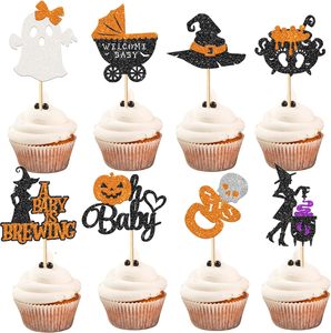 Decoración para Cupcakes de Halloween 'Oh Baby', Adornos para Cupcakes 'A Baby Is Brewing', Sombrero de Bruja, <span class=keywords><strong>Calabaza</strong></span>, Fantasma, Decoración para Pastel para Fiestas de Cumpleaños de Halloween - Product Image 1