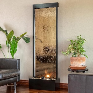 Fontaine murale en cascade Zen avec cadre en acier inoxydable et verre trempé pour <span class=keywords><strong>la</strong></span> <span class=keywords><strong>d</strong></span>écoration de <span class=keywords><strong>la</strong></span> maison, forme rectangulaire - Product Image 1