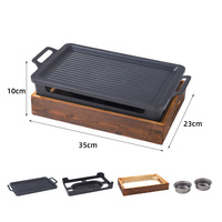 Four de barbecue de cuisinière à alcool de gril de table portatif avec la base en bois de casserole de gril en fonte d'aluminium antiadhésive