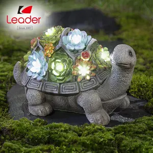 BSCI审计工厂树脂乌龟雕像与7 led灯户外太阳能雕像