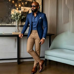Completo da Uomo Slim Fit <span class=keywords><strong>Marrone</strong></span> di Lusso, Monopetto, 2 Pezzi (Giacca e Pantaloni), Abbigliamento Maschile di Alta Qualità, Costume da Business - Product Image 3