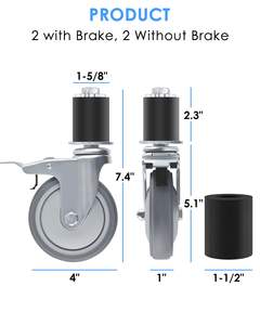 4 Zoll Prep Table Wheels Caster, expandierende Stem Caster Fit 1-1/2 "und 1-5/8" für Arbeitstisch/Wagen/Küchengeräte/Werkbank - Product Image 2