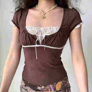 Camiseta de Manga Corta con Cuello Redondo de Color Sólido para Mujer, Verano 2025, Estilo Espina de Pescado, Clásica, Básica, Ajustada - Product Image 5