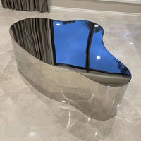 Table Basse Italienne de Luxe Léger en Acier Inoxydable Argenté pour Salon, Table d'Appoint Irrégulière en Métal