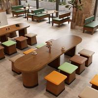Moderne Massivholzstühle Hotel Halbkreisförmige Sitzgruppe Restaurant-Möbelset Sofa Halbrunder Esstisch Café-Shop-Tisch
