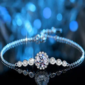 925 Sterling Silver Bracelet with 1Carat Moissanite Diamond Luxury Quality round Stone Trendy Women's Jewelry