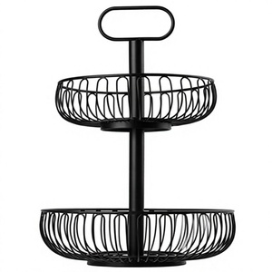 Black Modern Two Tier Metal <b>Wire</b> <b>Basket</b> Minimalist Design For Home Fruit And Snacks Storage <b>Stackable</b> Kitchen Organizer - Product Image 1