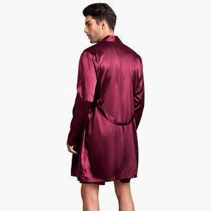 Custom Silk <b>Satin</b> Robes <b>Shorts</b> Sets for Men Solid Luxury Belted Bath Robe Solid Spa Silk Robe Men Night Wear - Product Image 4