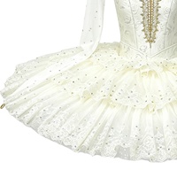 Tutu de ballet professionnel T2070 pour filles, blanc, style Paquita, manches longues, avec strass, pour spectacle de ballet, compétition sur scène
