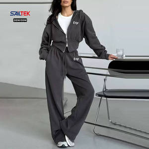 Ensemble 2 pièces personnalisé F5422 pour <span class=keywords><strong>femme</strong></span> : survêtement décontracté avec veste courte à capuche et pantalon de <span class=keywords><strong>jogging</strong></span>, tenue de sport streetwear pour <span class=keywords><strong>femme</strong></span> - Product Image 1