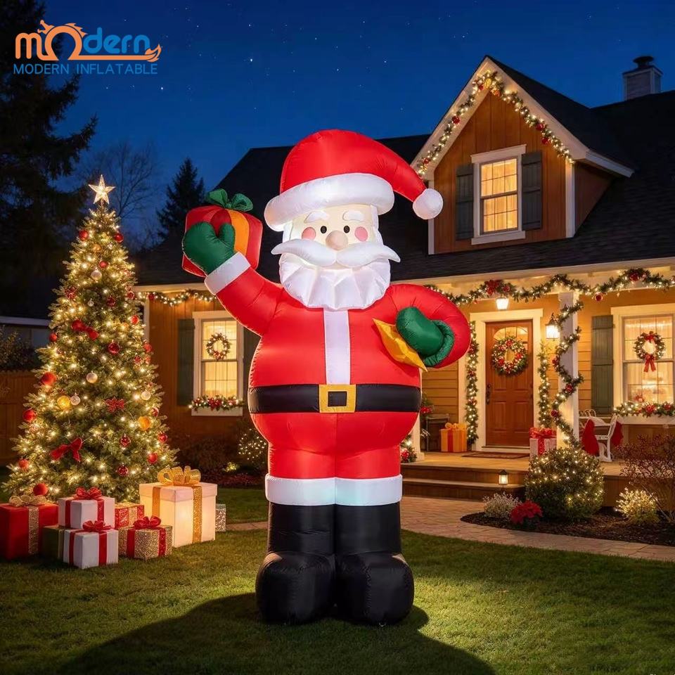 Santa Tree Snowman Inflatable Giant Christmas Inflatable Snowman & Santa Claus with LED Light for ...