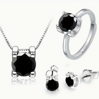 Juego de Joyería de Plata de Ley S925 con Moissanita JAIWEN, Certificado GRA, Collar con Colgante de Moissanita Ajustable, Anillo y Pendientes