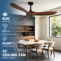 Nouveau ventilateur de plafond transfrontalier à moteur DC LED de 52 pouces avec design nordique moderne, télécommande 6 vitesses, lampe ventilateur rétro en bois