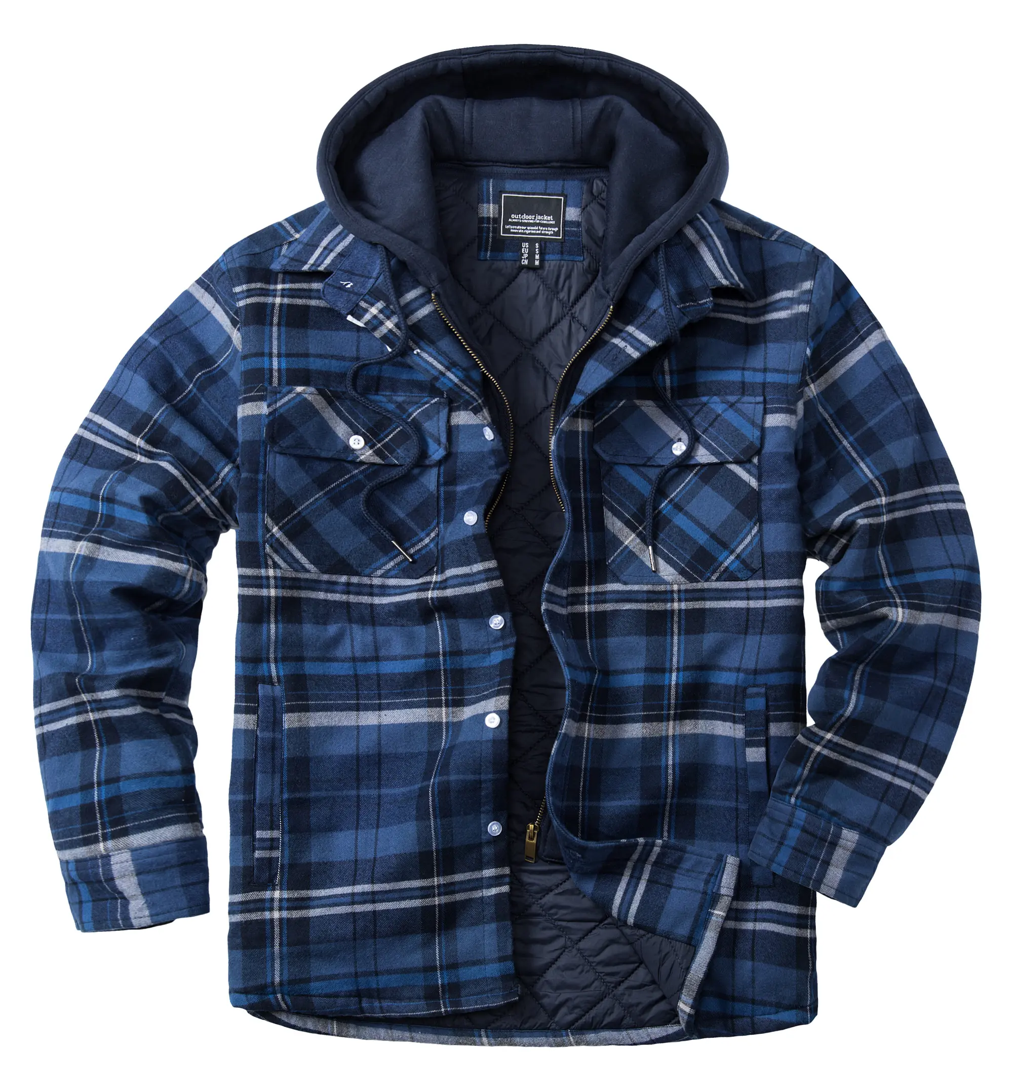 Winter Cotton Plaid Shirts Coats Removable Hood Warm With Inner Pocket Long Sleeve Outerwear Flannel Shirts For Men