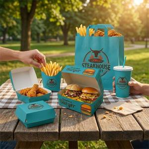 Custom Recyclable Burger <b>Box</b> Disposable Paper <b>Folders</b> Hamburger Packaging Food Grade Takeaway Fast Food Matt Lamination Logo OEM - Product Image 2