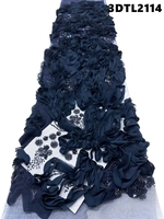 Dentelle brodée de tulle perlée bleu marine de luxe avec fleurs 3D de qualité supérieure et sequins pour robes de mariée des Philippines