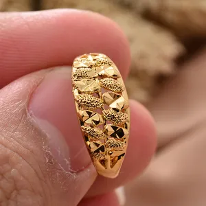 Gold Color Copper Rings For Women Men Dubai Gold Color Ring Arab Nigeria Rings Wedding Designer Flower Jewelry