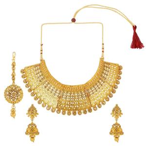 India de Bollywood 14 K chapado en oro perla de la Boda nupcial gargantilla collar pendientes conjunto de joyas para mujer - Product Image 1