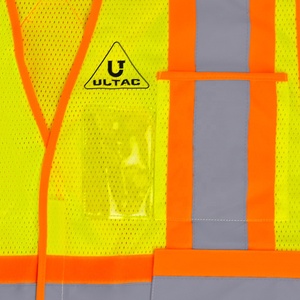 <span class=keywords><strong>Gilet</strong></span> de sécurité <span class=keywords><strong>haute</strong></span> <span class=keywords><strong>visibilité</strong></span> jaune réfléchissant unisexe ULTAC ANSI Classe 2 avec logo <span class=keywords><strong>personnalisable</strong></span> pour le travail en extérieur (OEM/ODM disponible) - Product Image 3