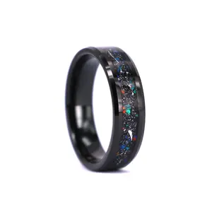 Mens Womens 8mm Galaxy Collection Fire Created-opal Inlay Tungsten Wedding Rings Band