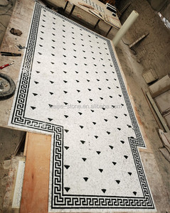 Customized Italian Carrara White and Dark Green <strong>Marble</strong> Fan Shaped <strong>Pattern</strong> Mosaic Mural Floor <strong>Tile</strong> Medallion - Product Image 1