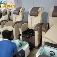 Chaise de pédicure de luxe Siman beige brun gris avec bassin amovible inclinable pas de massage de plomberie avec lumière de surf colorée