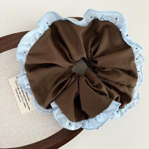 Diadema coreana azul para mujer, de tela, con rayas café y encaje en contraste, accesorio para el cabello - Product Image 6